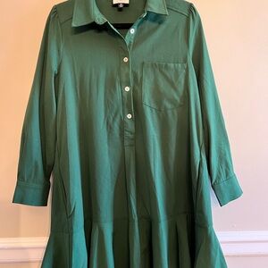 Tuckernuck Crepe Callahan Green Notched Collar Long Sleeve Dress